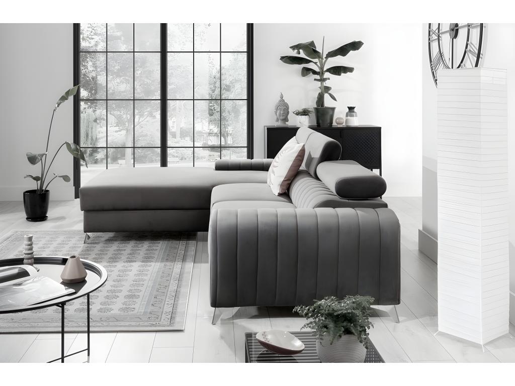Chicyla VELVET OWUZ17728 Luxury Grey Velvet Corner Sofa Bed, 5-Seater, Left-Hand Facing (as seen from the front)