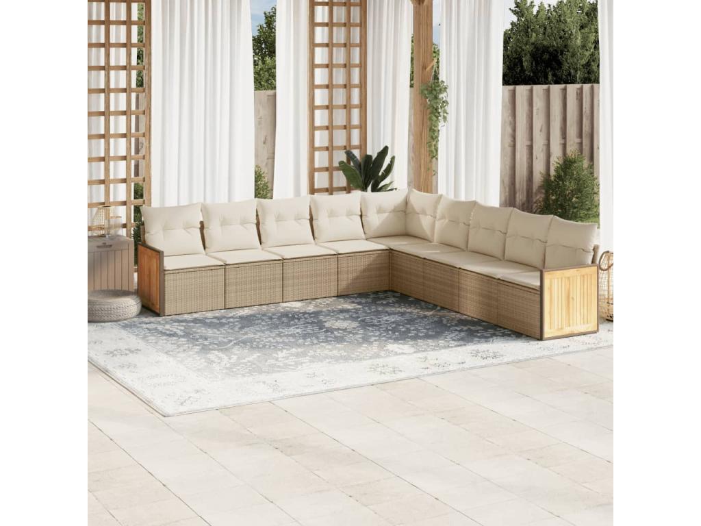 Garden furniture set with cushions, 9 pieces, beige woven resin SWSC38258