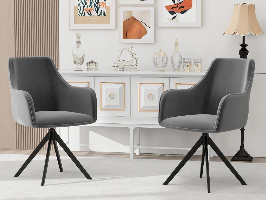 Set of 2 swivel velvet chairs - with adjustable feet - Grey OSKL69565
