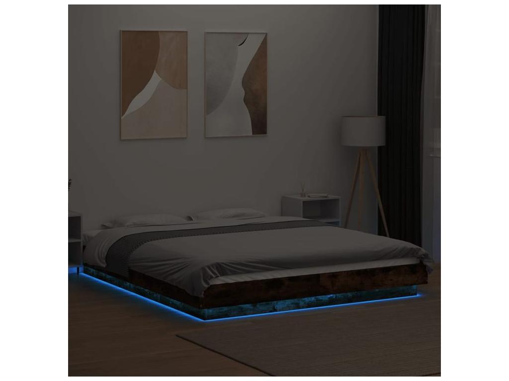 Bed frame with Domopureères LED lights, smoked oak, 160x200 cm, BQSU47909