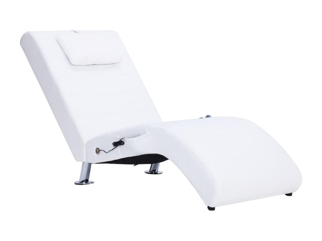Domopure Premium - Massage Lounge Chair with Pillow, White Faux Leather IHUK00318