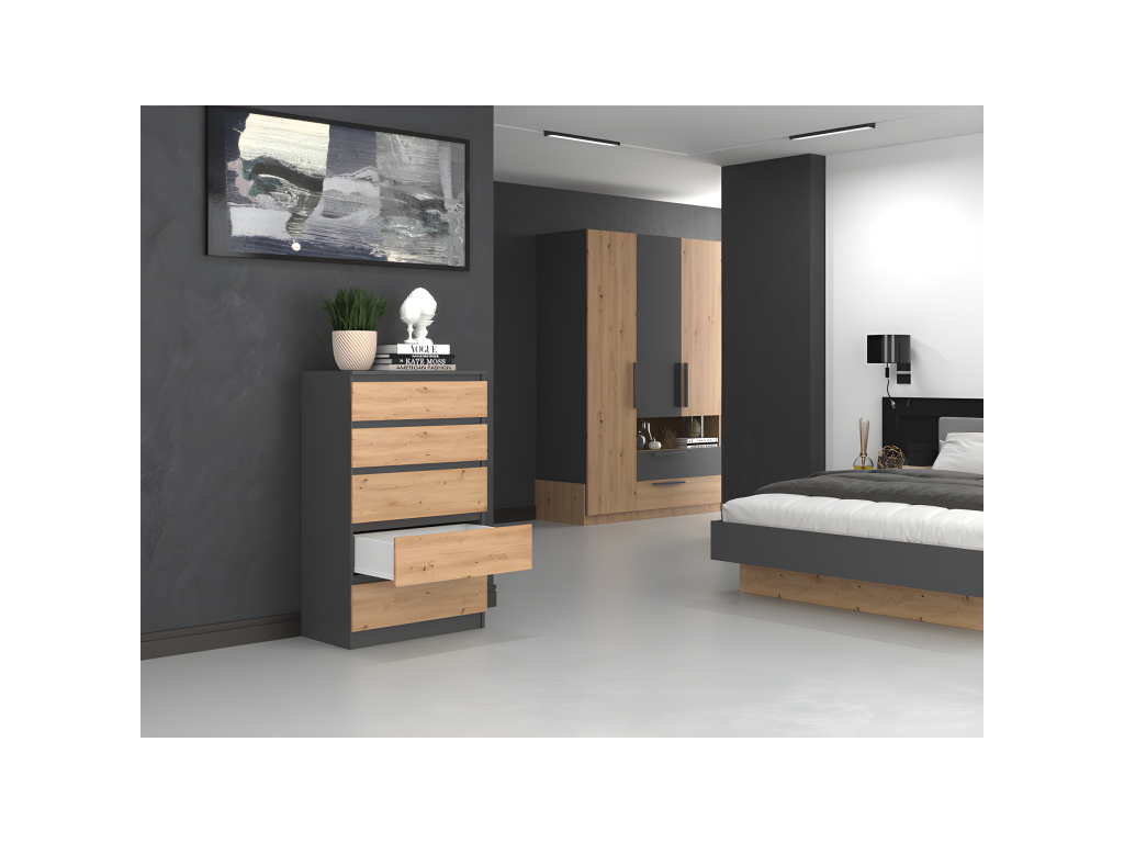 Domopure - Modern 5-Drawer Chest - 70x40x109.5 cm - Storage Unit - Scandinavian Style FYXP64726
