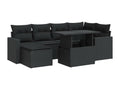 7-piece garden furniture set with cushions, black woven resin FBBR28182