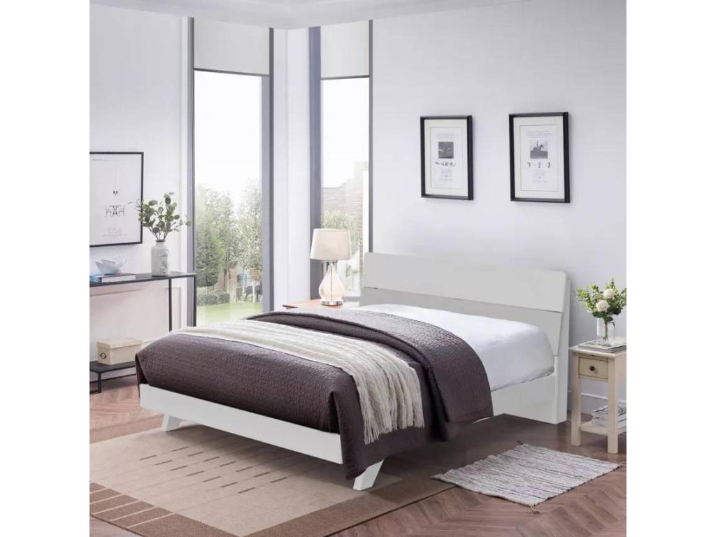 Domopure OXJI24878 160x200cm Wooden Double Bed with Minimalist Slatted Base