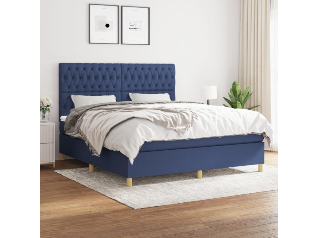 Upholstered bed base with mattress, blue, 180x200 cm, fabric MXGJ21809