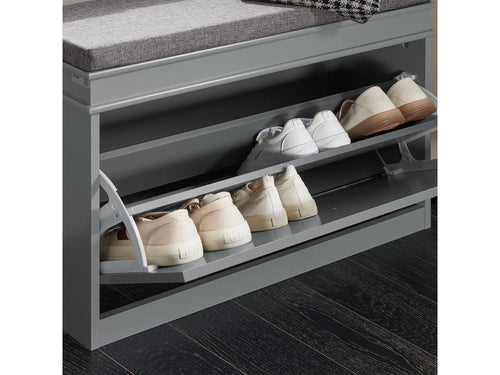 Shoe Bench, Shoe Cabinet with Padded Cushion Seat and Drop-Down Lid, Grey FSR82-L-HG FIYI64679