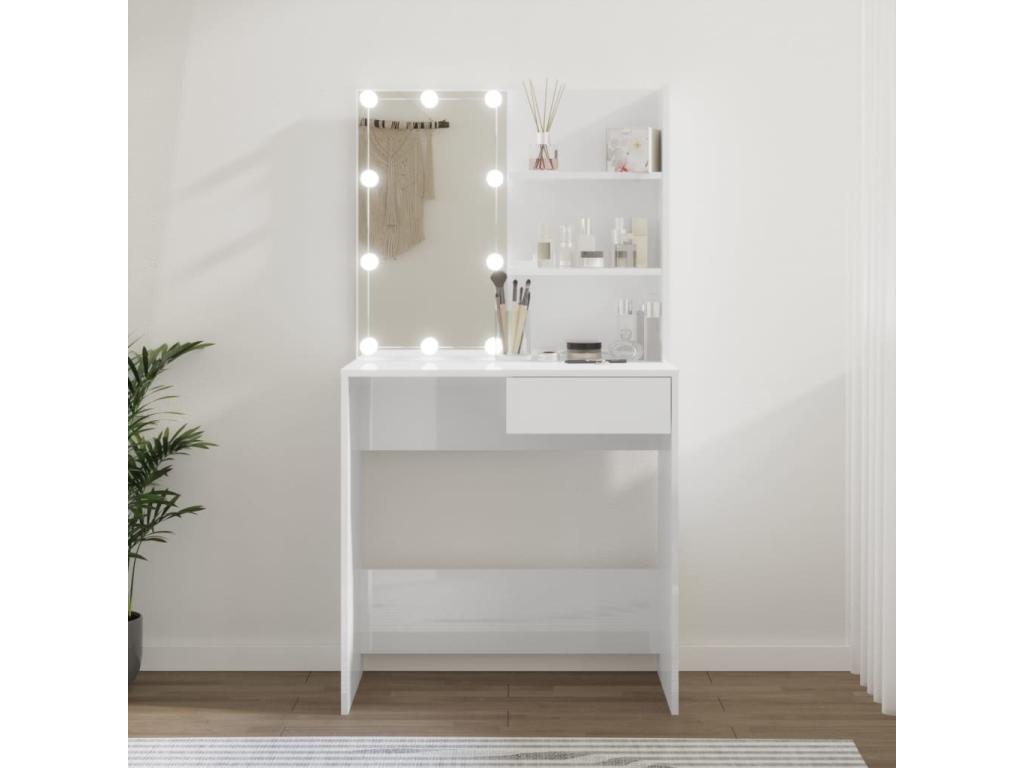 Dressing table with LED, bright white, 74.5x40x141 cm, BVKQ36309