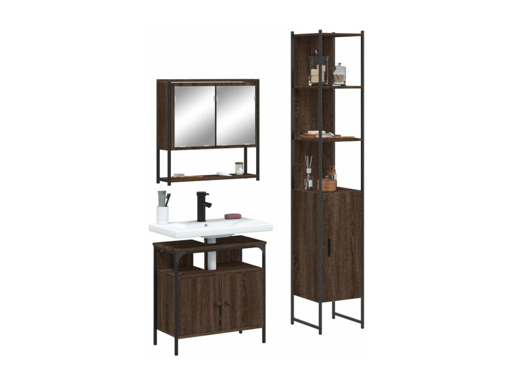 3-piece bathroom furniture set, brown oak finish ELPK88878