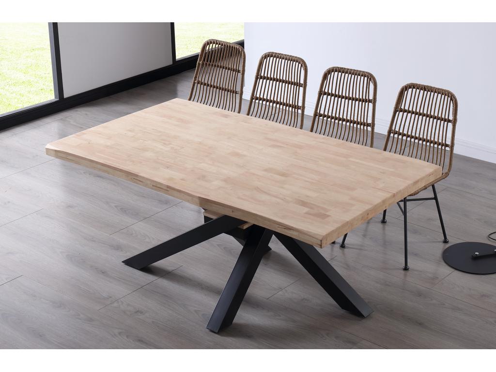 Rectangular oak dining table with black metal legs - Length 180 x Depth 100 x Height 76 cm NMWS14993