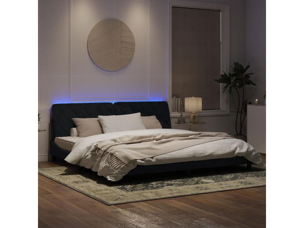 Bed frame with black LED lights, 200x200 cm, velvet, OVTU77656