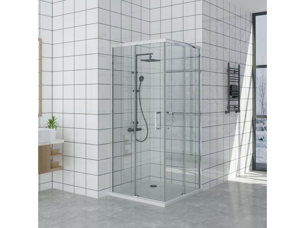 Domopure Extra Thin Black Shower Tray 100x115 cm Shower Enclosure 100x115 cm High 200 cm With Corner Opening GGEE85689