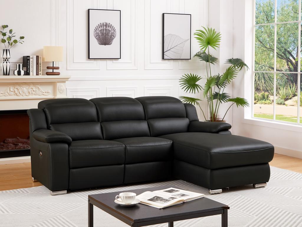 Chicyla III VRMN26630 Electric Right-Hand Corner Sofa in Black Leather