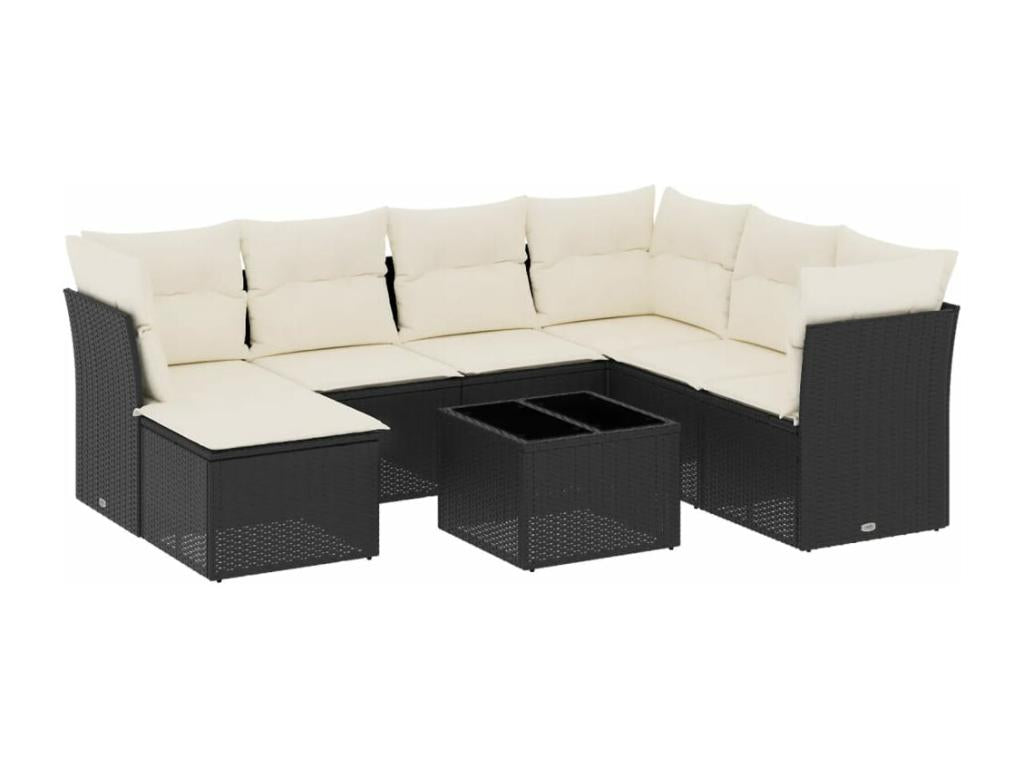 8-piece garden furniture set with cushions, black woven resin YGPS69394