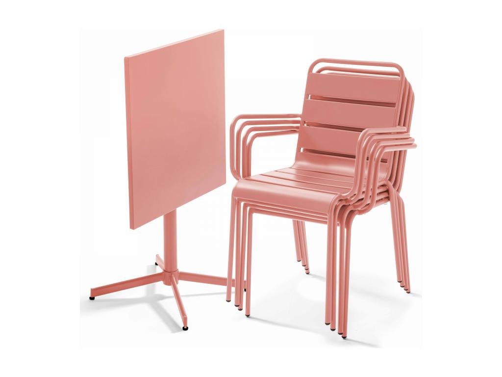 Garden table and 4 metal chairs set in clay - Domopure RQNX75771