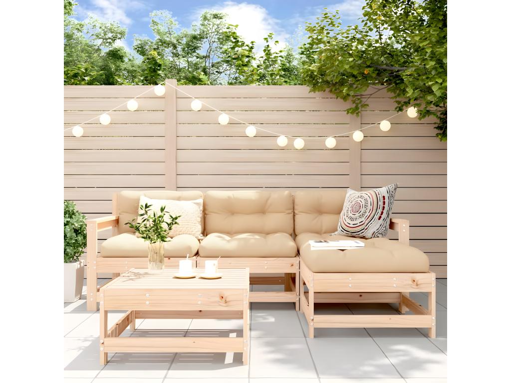 5-piece garden furniture set with cushions, solid wood WMXK23274