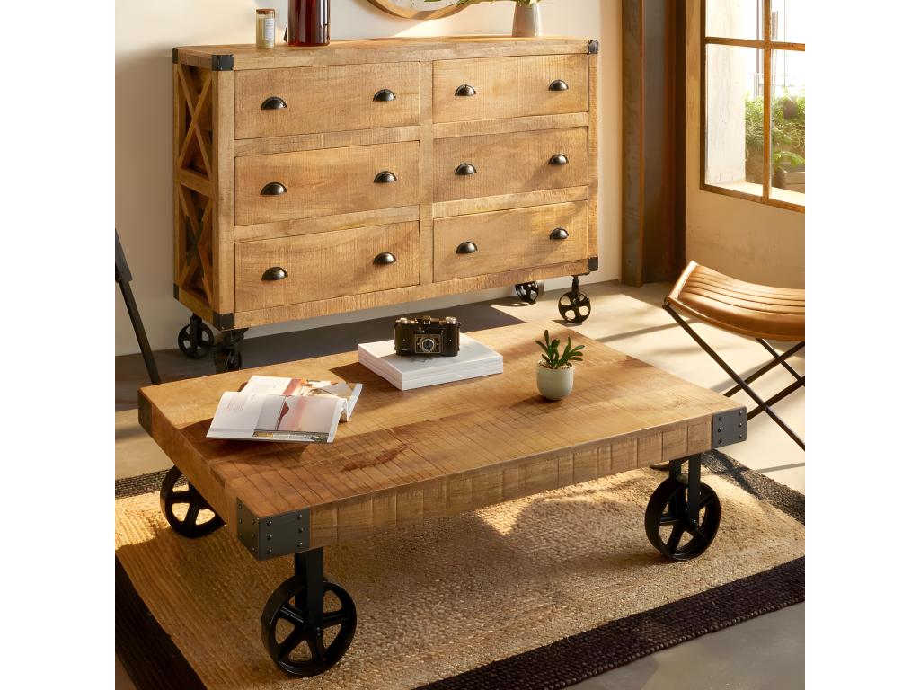 Chicyla Coffee Table in Natural Wood, 117cm HLFV56659