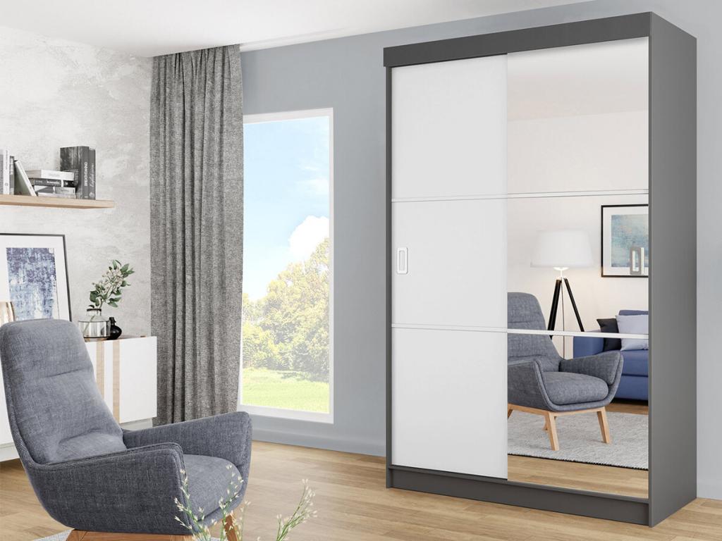 Domopure 111 Wardrobe White - Graphite 205x138x60cm Sliding Wardrobe Doors CYHS84667