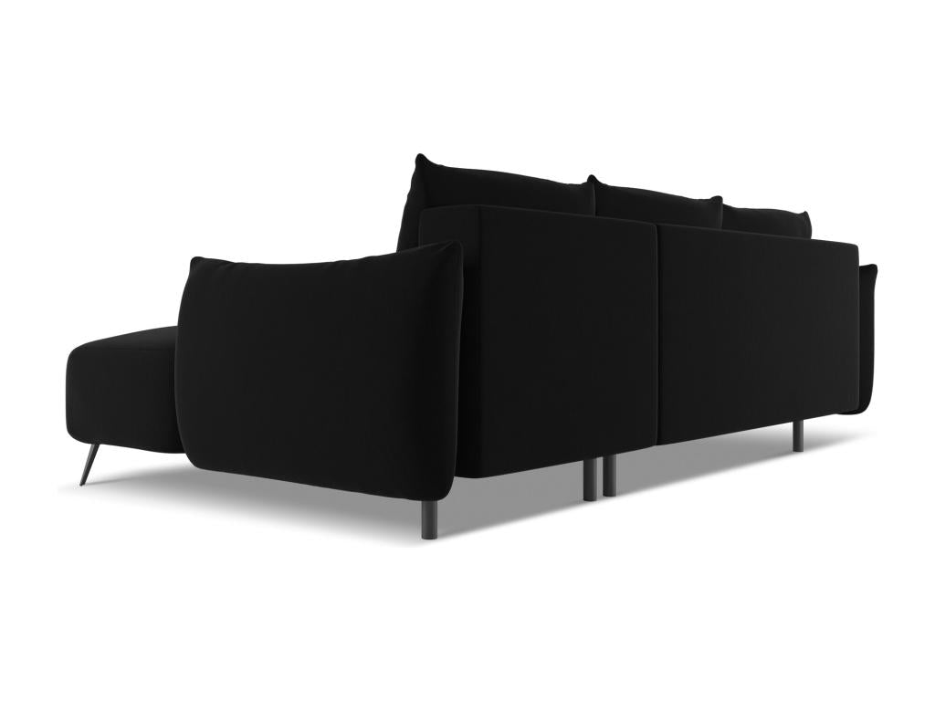 Right-hand corner sofa bed in velvet - black - Domopure ZDQW47197