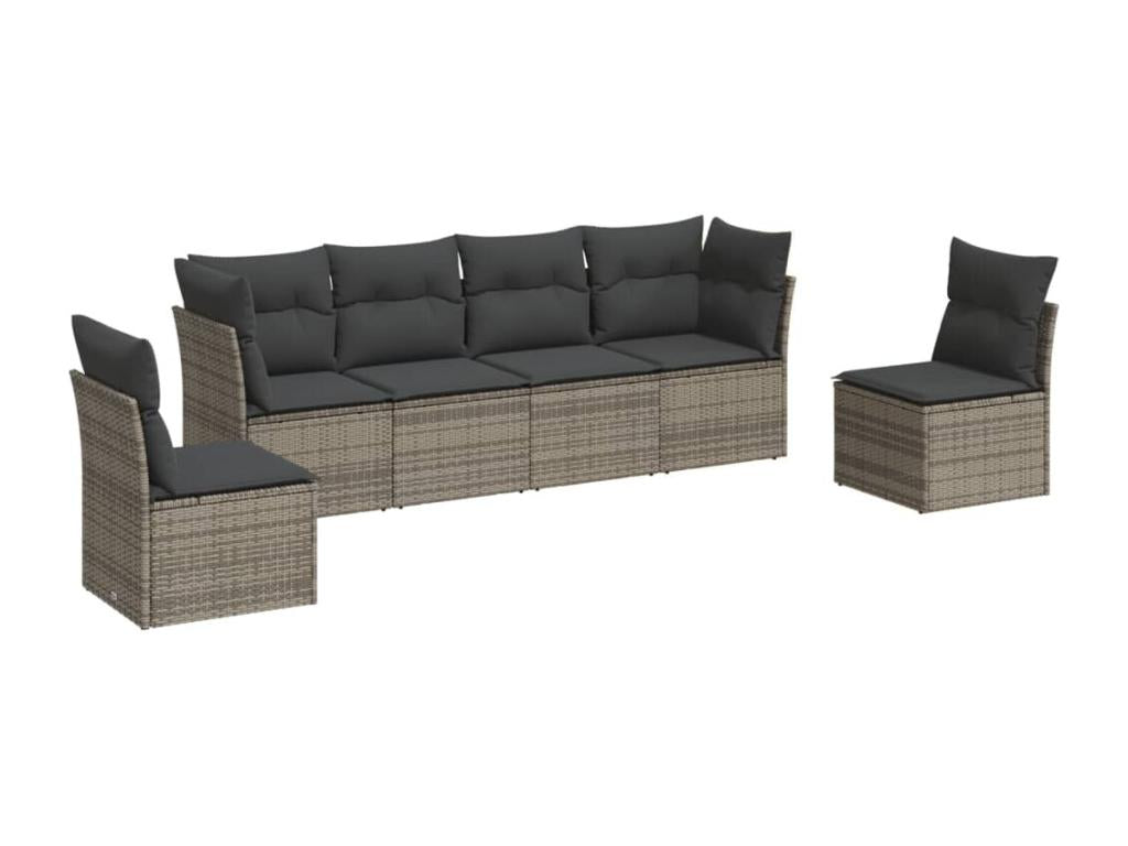 6-piece garden furniture set with grey resin wicker cushions WWMO89850