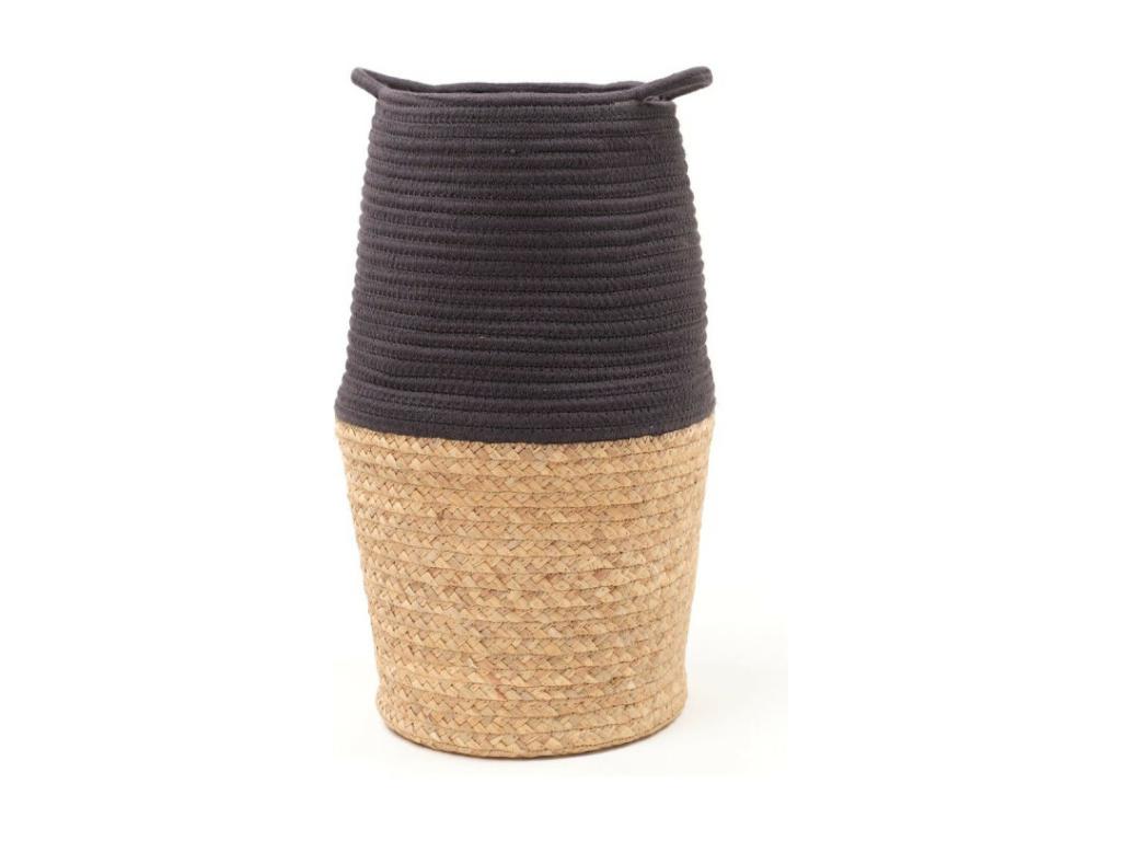 Cosy round basket in cotton and hyacinth - Charcoal grey - D 30 x H 50 cm OFAC65207