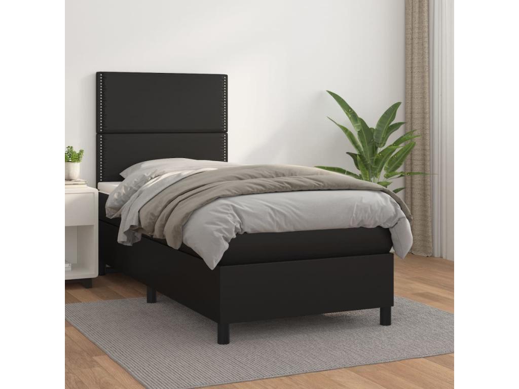 Domopure bed base with black 90x200 faux leather mattress FFUO49899