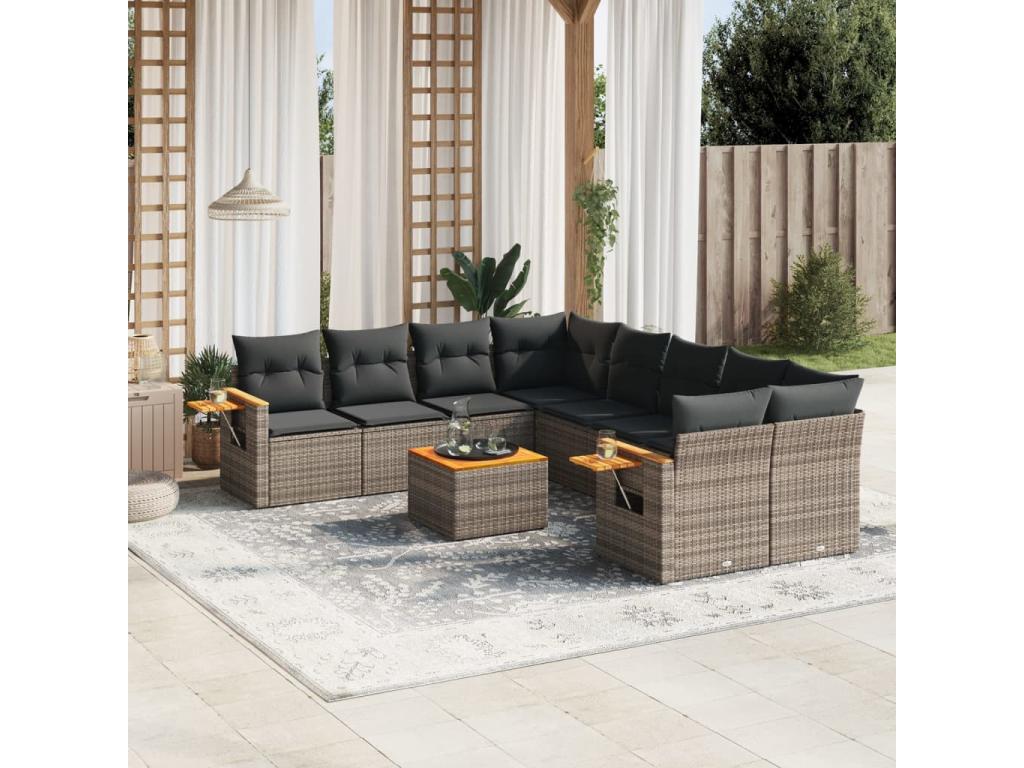 9-piece garden furniture set with grey resin wicker cushions RYYJ50293