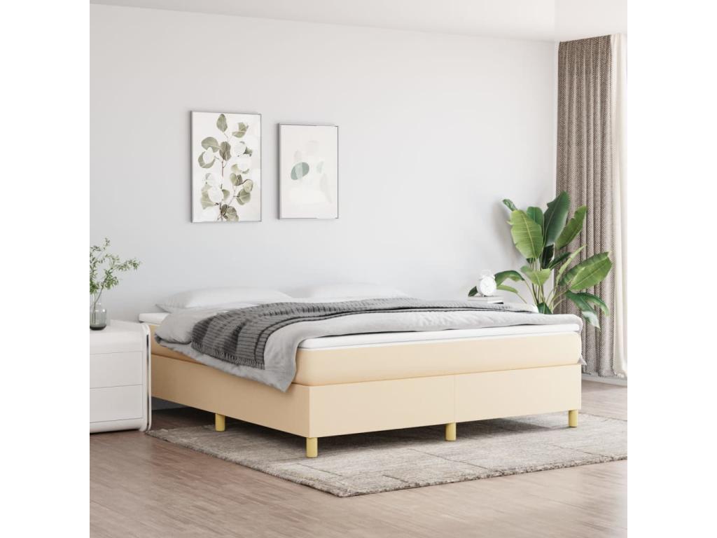 Upholstered bed base with mattress, Cream, 160x200 cm, Fabric RWQL90883