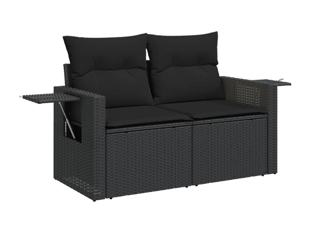 4-piece garden furniture set with cushions, black woven resin QMBO27198