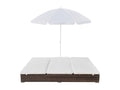 Outdoor sun lounger with parasol, brown woven resin, YDKL70713