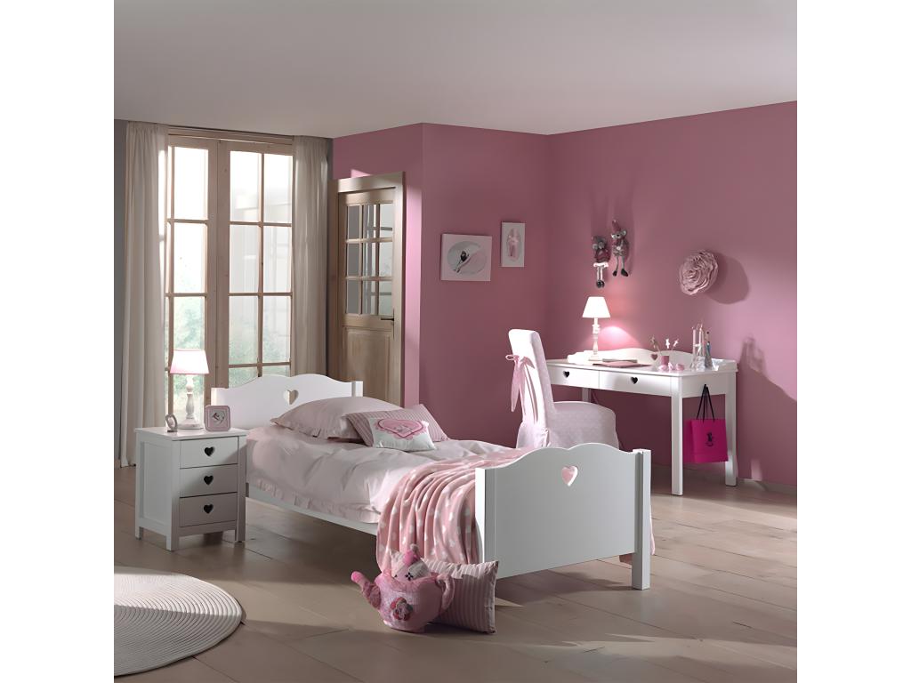 Chicyla - 90x200cm White Bed with Heart Pattern and Slatted Base GBRO24825