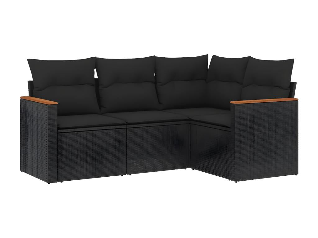 4-piece garden furniture set with cushions, black woven resin GOLU50787