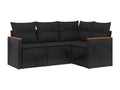 4-piece garden furniture set with cushions, black woven resin GOLU50787
