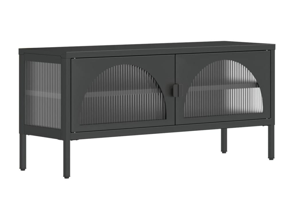 Black TV stand 105x35x50 cm glass and steel ODYI02362