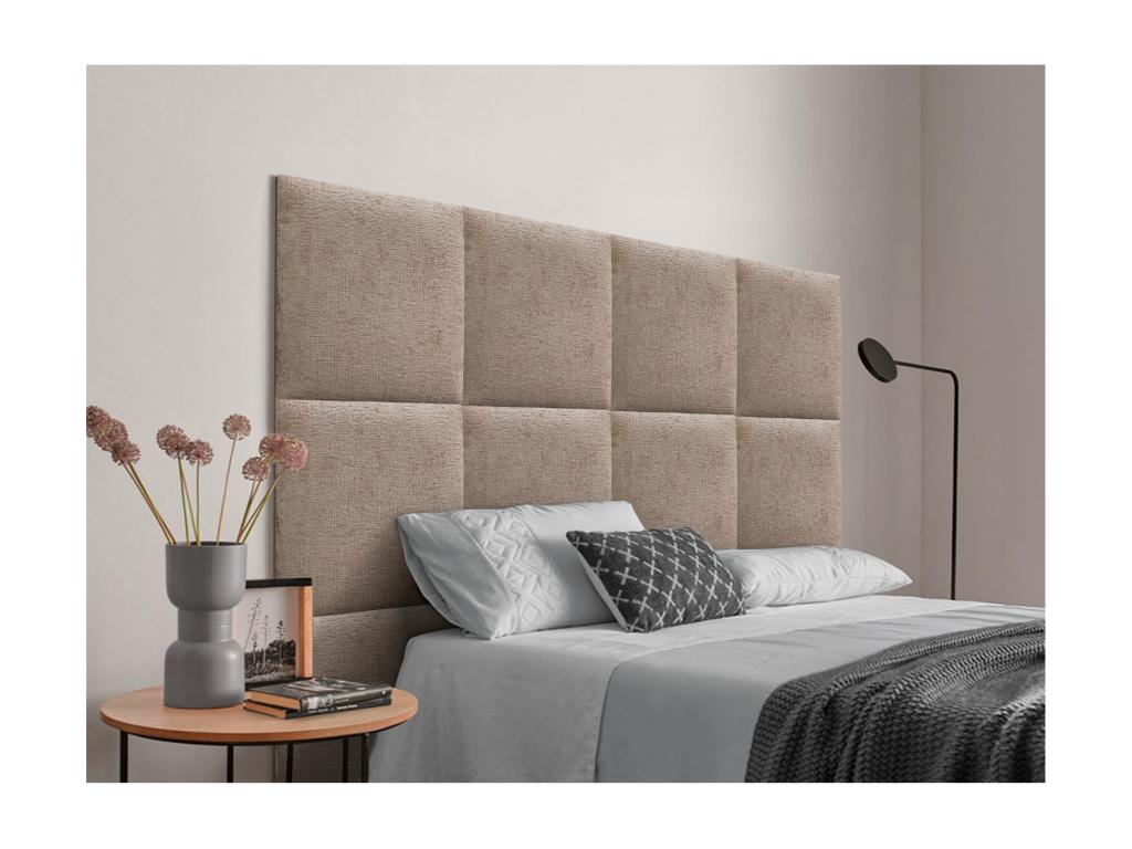 Domopure Upholstered Headboard in Eco-Friendly Wool, Composed of Interchangeable Self-Adhesive Panels, Luxury Upholstered Bedroom, Brown, 220 cm ODSQ04353