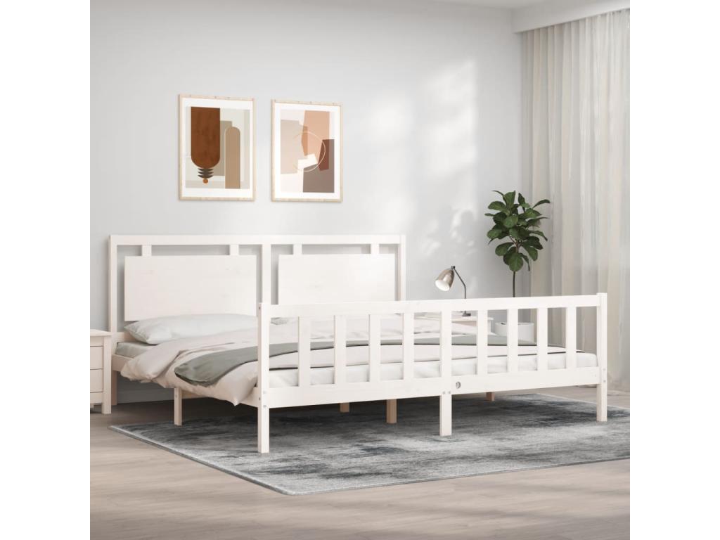 Bed frame with white headboard 180x200 cm solid wood SIVH21608