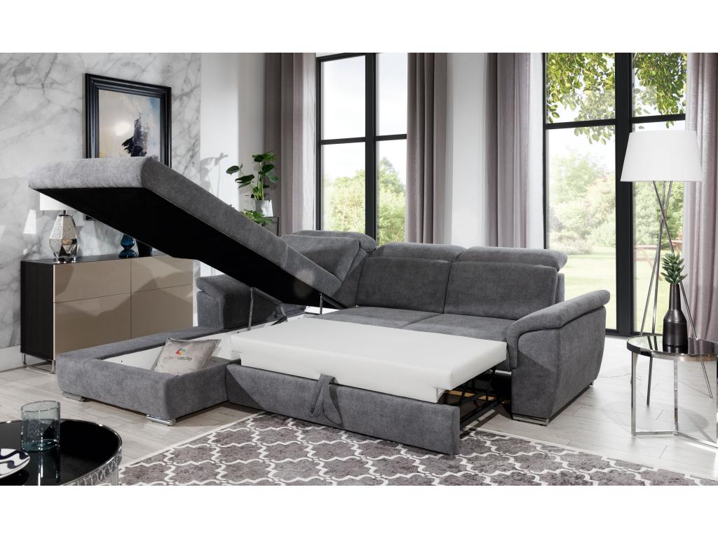 Chicyla 272cm Left-Hand Corner Sofa Bed in Brown Velvet with Adjustable Headrests QVBZ31255