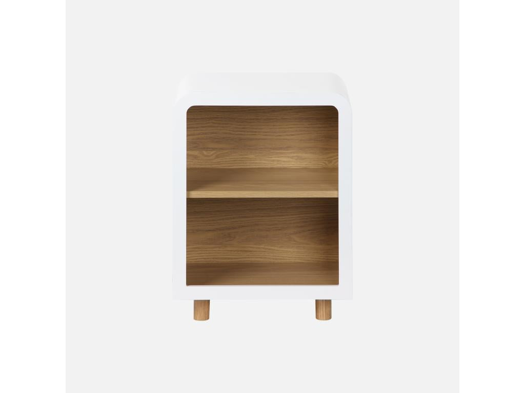Bedside table with white and natural wood effect - 2 niches DKWT33655