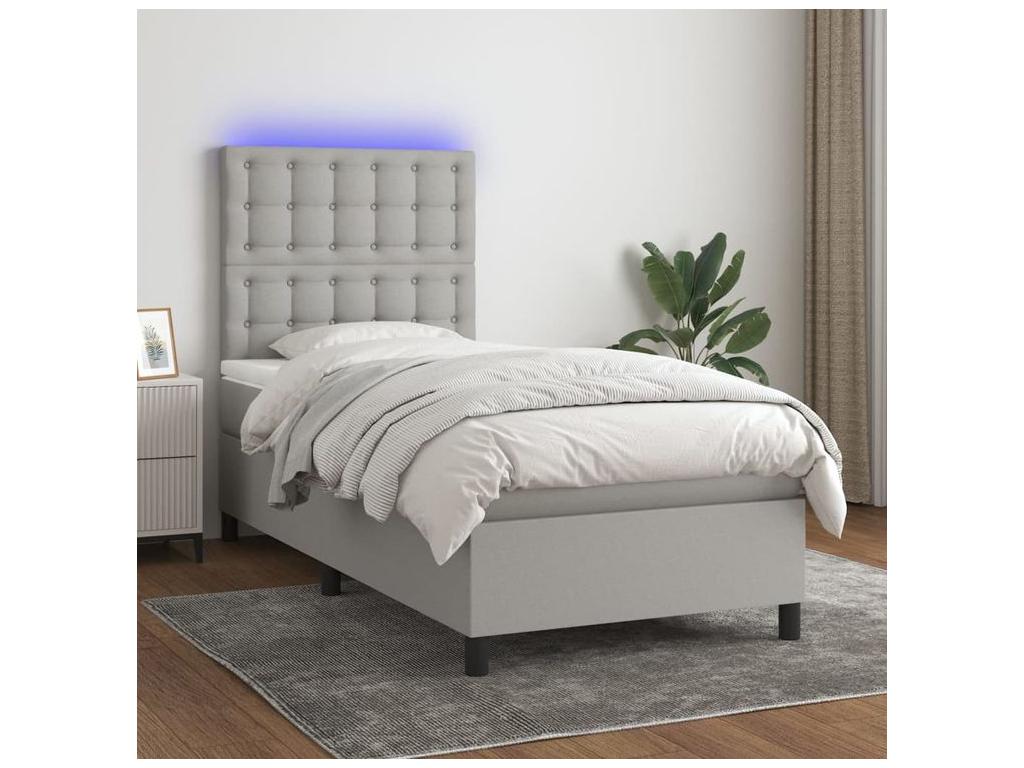 Bed base with Meublori bed and mattress and LED light grey 100x200