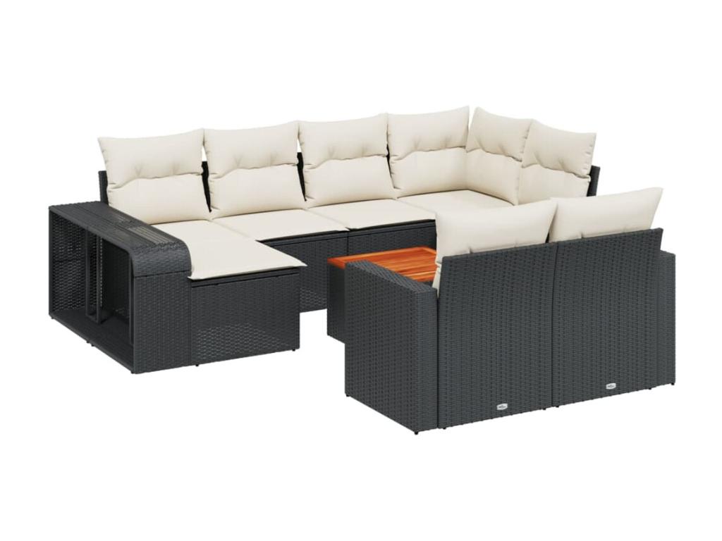 11-piece garden furniture set with cushions, black resin wicker WGKP05861