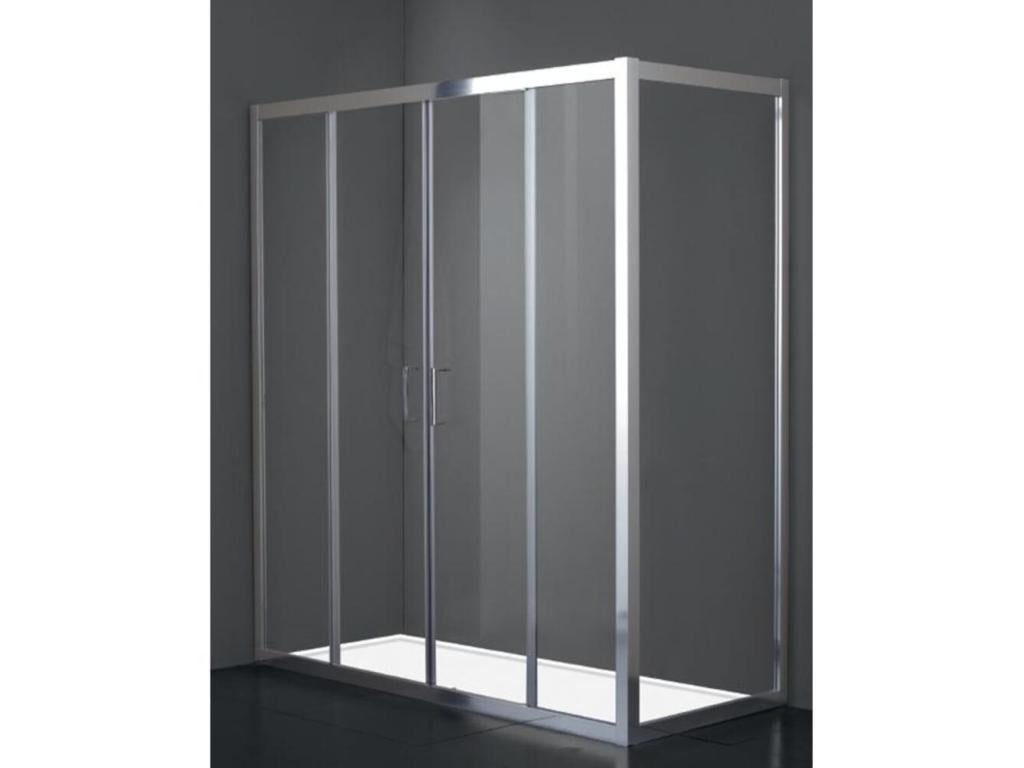 Shower Enclosure 140x100 cm Height 200cm 1 Fixed Glass Panel - 4 Central Crystals Satin Chrome Profile CQUD12795