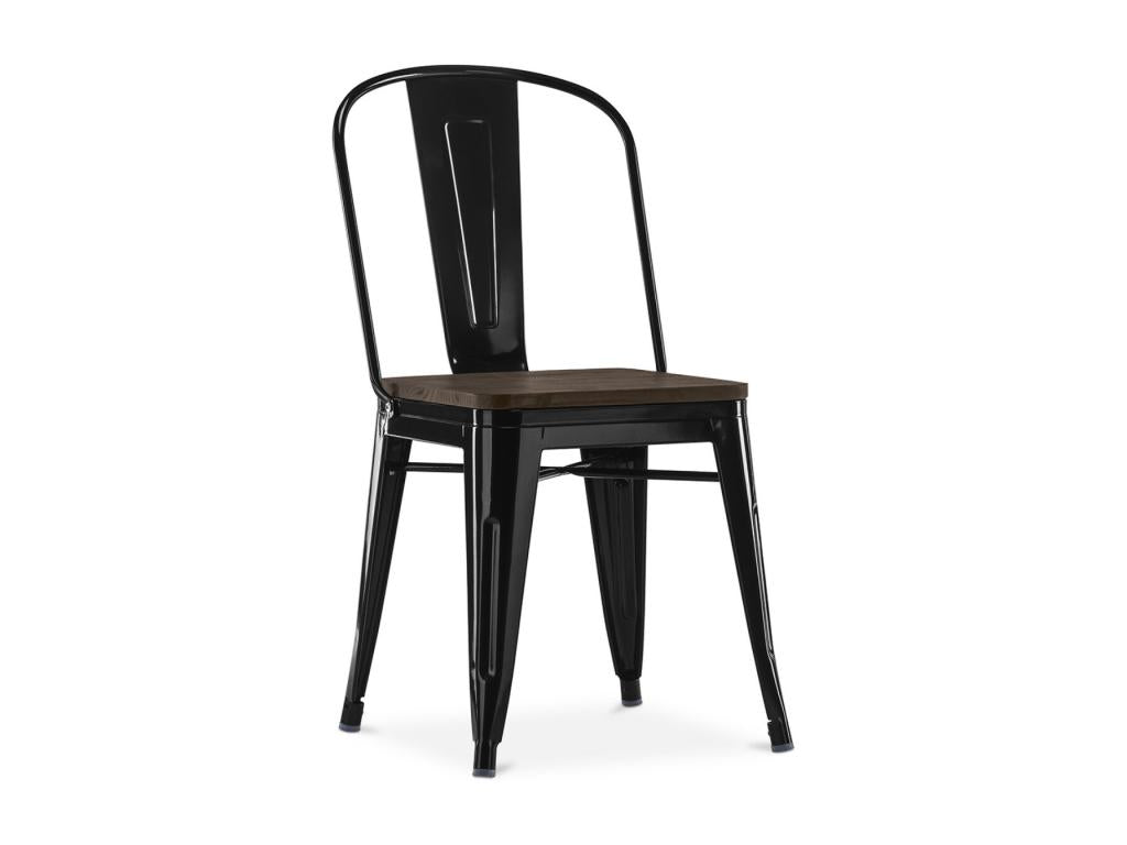 Chicyla industrial chair in polished steel with a solid brown wood seat - Chicyla color JIWQ23279