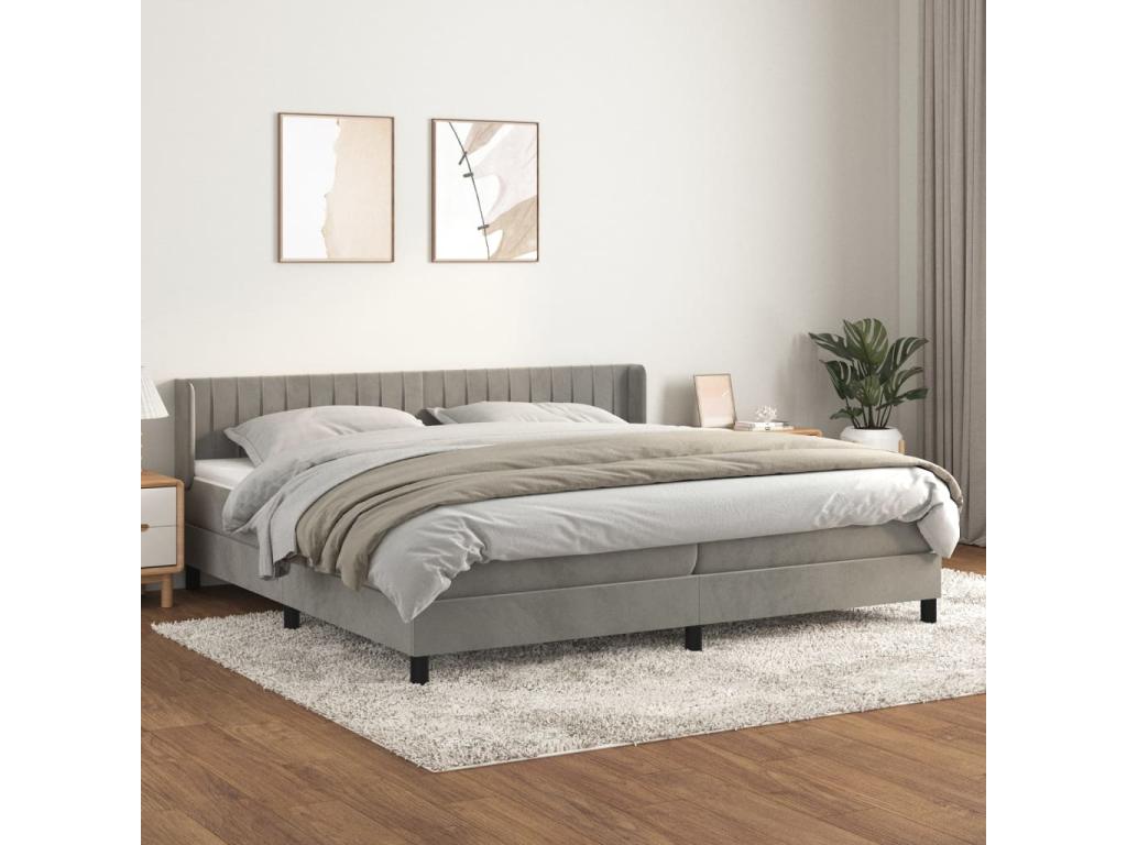 Upholstered bed base and mattress, light grey, 200x200cm, velvet, FJJQ05041